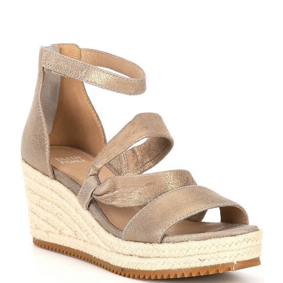 Eileen Fisher Wisp Metallic Suede Espadrille Weage Sandals size 8.5 - Picture 1 of 12